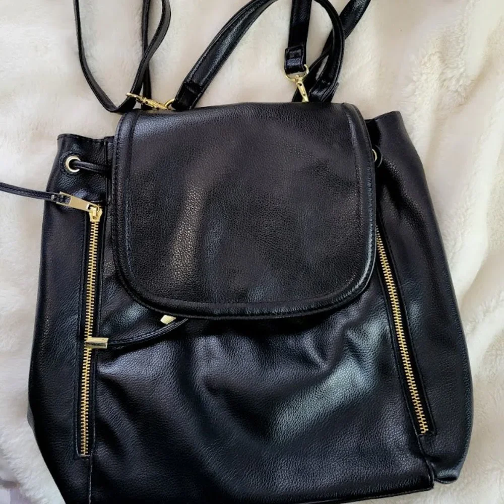 Black‎ faux leather satchel backpack handbag